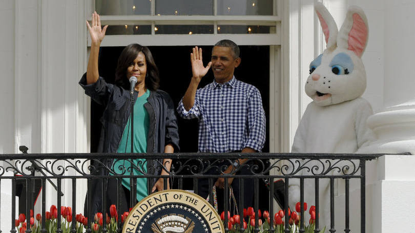 Barack Obama e a primeira-dama dos EUA Michelle Obama durante evento da Páscoa na Casa Branca
