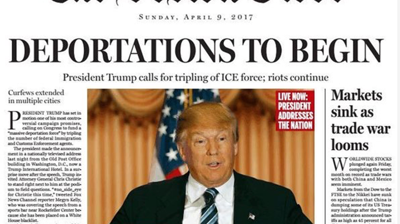 Falsa capa do The Boston Globe com Trump como presidente dos EUA