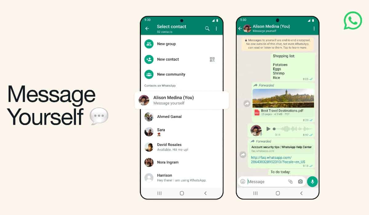 WhatsApp lança recurso que facilita o envio Mensagens a ti próprio