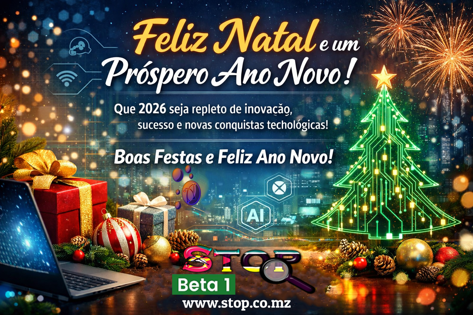 Boas Festas: Um brinde à tecnologia e ao futuro no Stop.co.mz