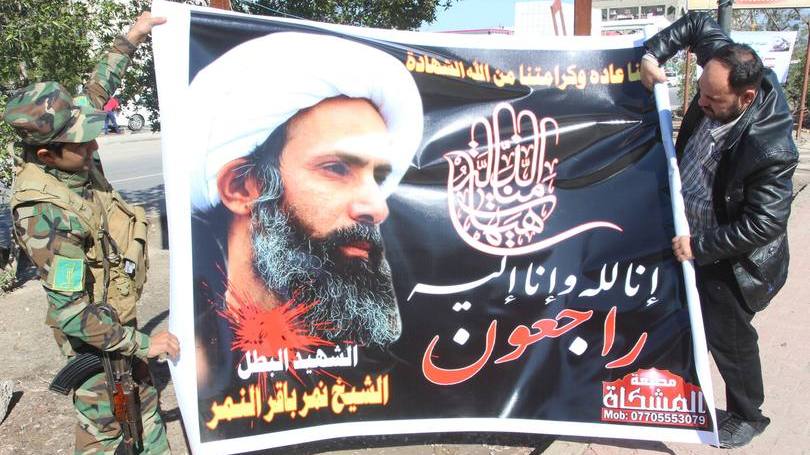 Cartaz sobre o religioso Nimr al-Nimr: a execução de 47 pessoas gerou uma onda de críticas pelo mundo
